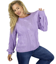 Fluffy Women's Braided Sweater Buffed Sleeves AMELIA