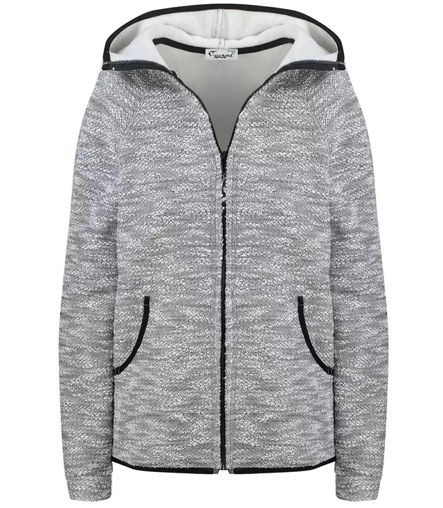 Fleece sweatshirt with a warm hood and fleece hem