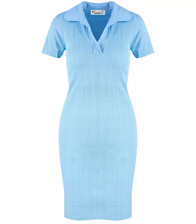 Fitted elastic midi polo dress