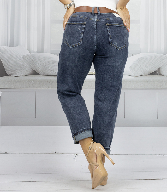 Spodnie jeansowe damskie Jeansy Mom Fit z paskiem IRMA