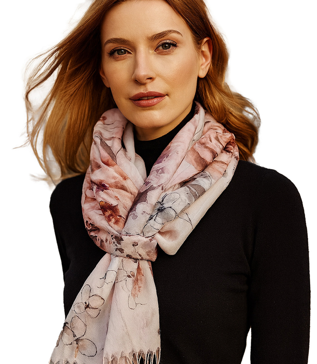 Elegancki szal w kwiaty damski delikatny 180x70