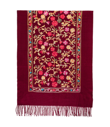 Women's folklore scarf with flower motif and tassels
