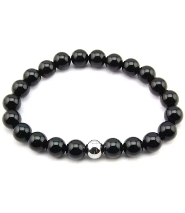 Women's bracelet onyx beads 8 mm in a box