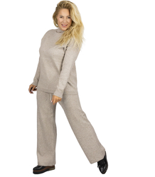 Knitted tracksuit set blouse with stand-up collar and flared pants KAMILLA