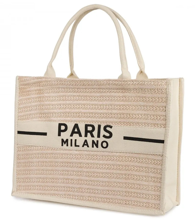 PARIS MILANO braided shopper bag for summer beach large eco bag