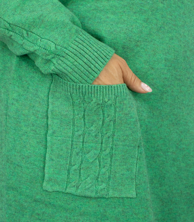 Knit dress with openwork sleeves and pockets