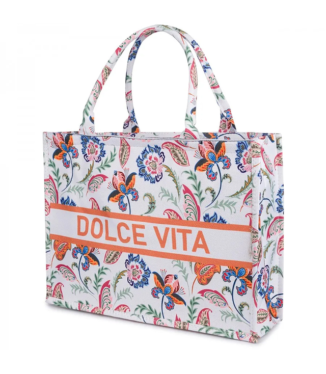 Large colorful shopper bag with DOLCE VITA lettering