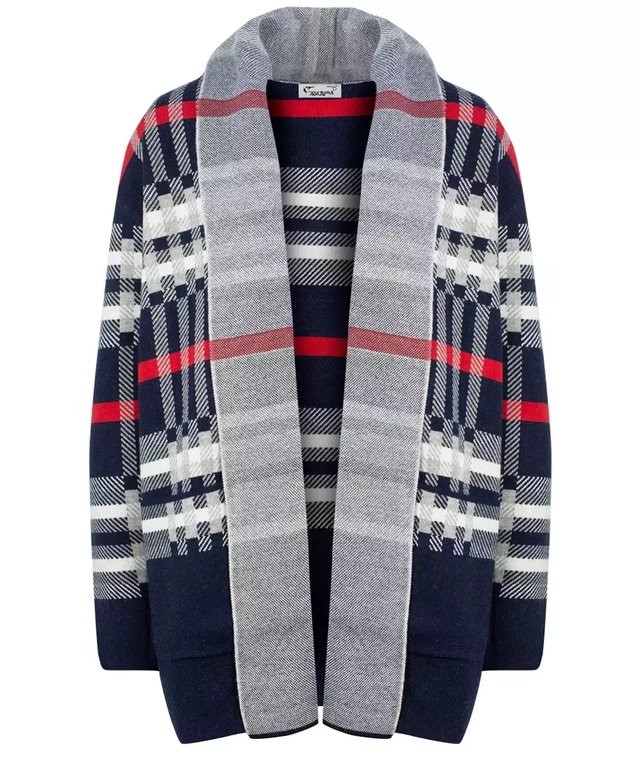 WARM Sweater. Checkered cardigan overlay