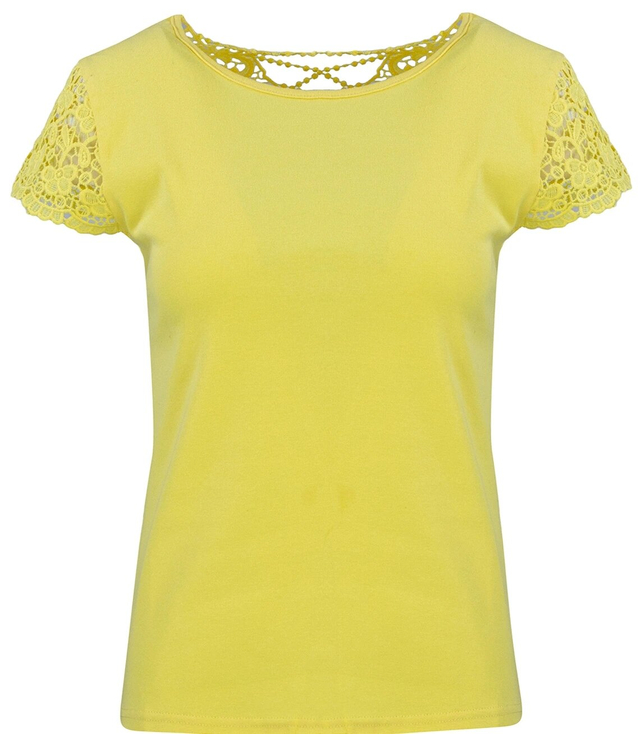 Bluzka koszulka krótki rękaw ozdobiona koronką Elegancka LUIZA