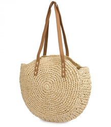 Round braided boho handbag with "Bohème" lettering
