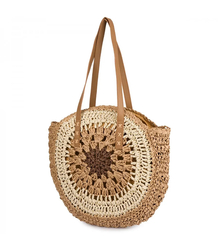 Large round braided handbag with openwork pattern