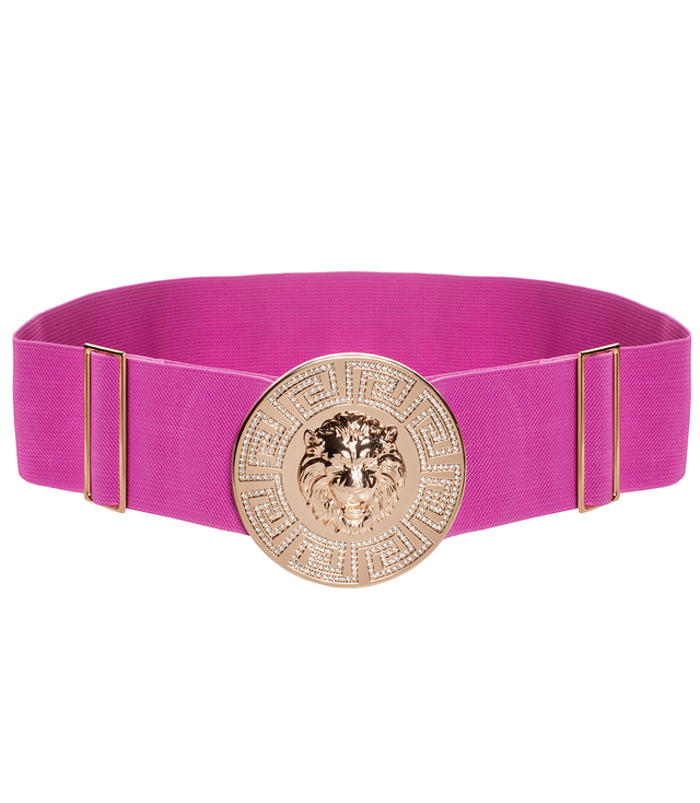 Women's belt with a gold lion and zircons, adjustable and elastic