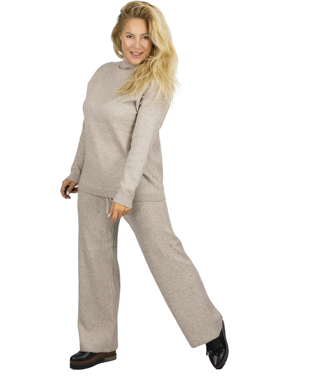 Knitted tracksuit set blouse with stand-up collar and flared pants KAMILLA
