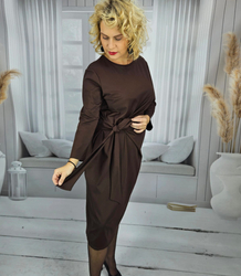 Elegant lead midi dress with sash at waist PAMELA