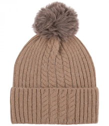 Warm women's cap with pom-pom and interesting weave autumn winter hat 