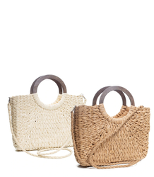 Large basket summer bag handbag braided wooden handles