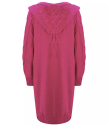 Kardigan Długi Gruby sweter warkocz Wełna