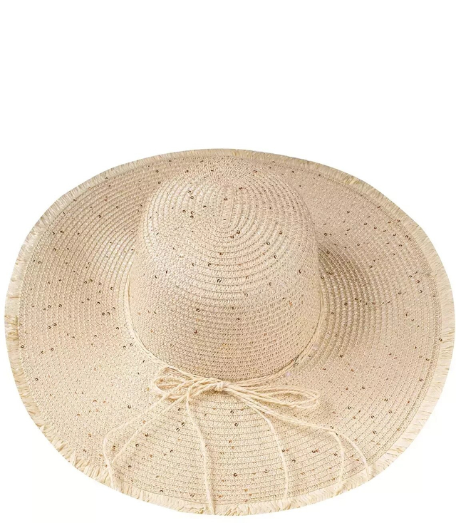 Modny duży pleciony damski kapelusz z cekinami
