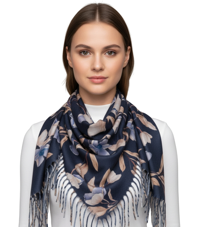 Elegant floral shawl scarf with tassels