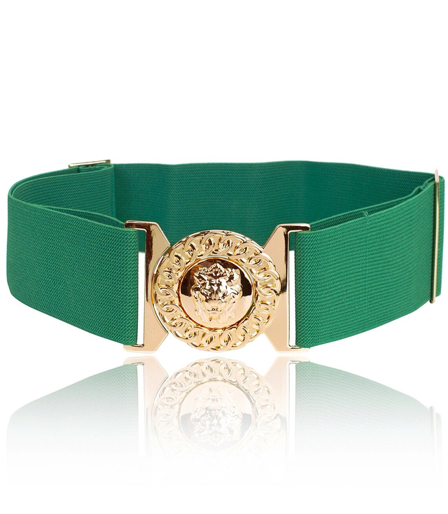 Women's belt with gold lion adjustable elastic