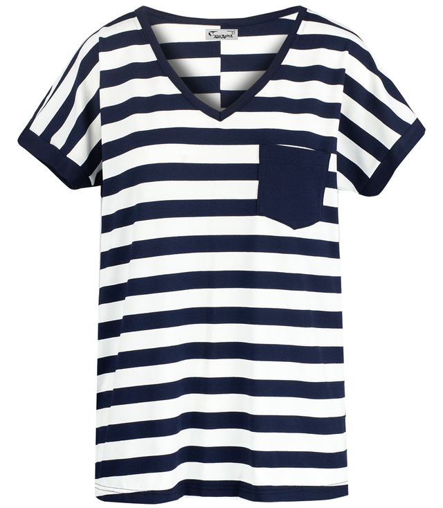 Striped short-sleeved T-shirt with a MIRACLE pocket