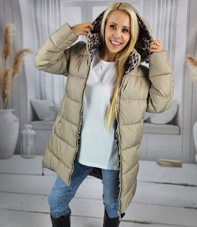 Long, reversible transitional jacket with a hood, warm MIA