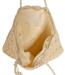 Large rectangular straw beach bag with openwork pattern