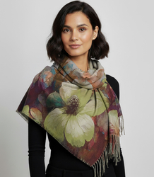 Elegant scarf large flowers with tassels