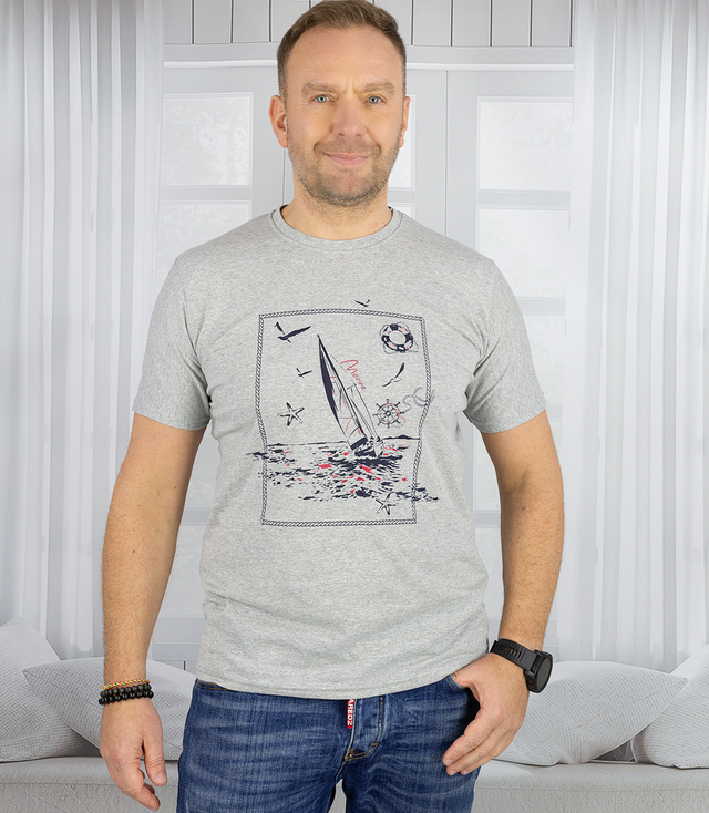 Męski t-shirt koszulka krótki rękaw z marynistycznym motywem