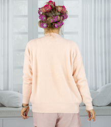 Short cardigan unbuttoned sweater in fluffy knit fabric "COCO CHIC"