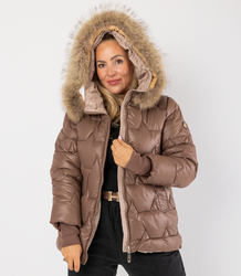 Quilted winter jacket with hood decorated with fur ARIA PUFF PLUS SIZE
