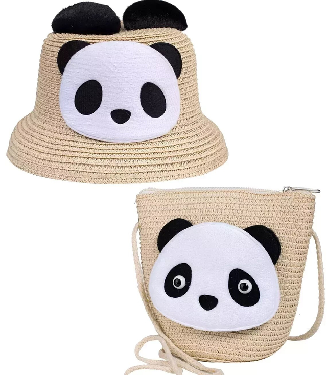 Set of braided panda ears hat + handbag