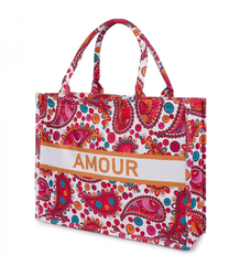 Large colorful shopper bag with AMOUR lettering