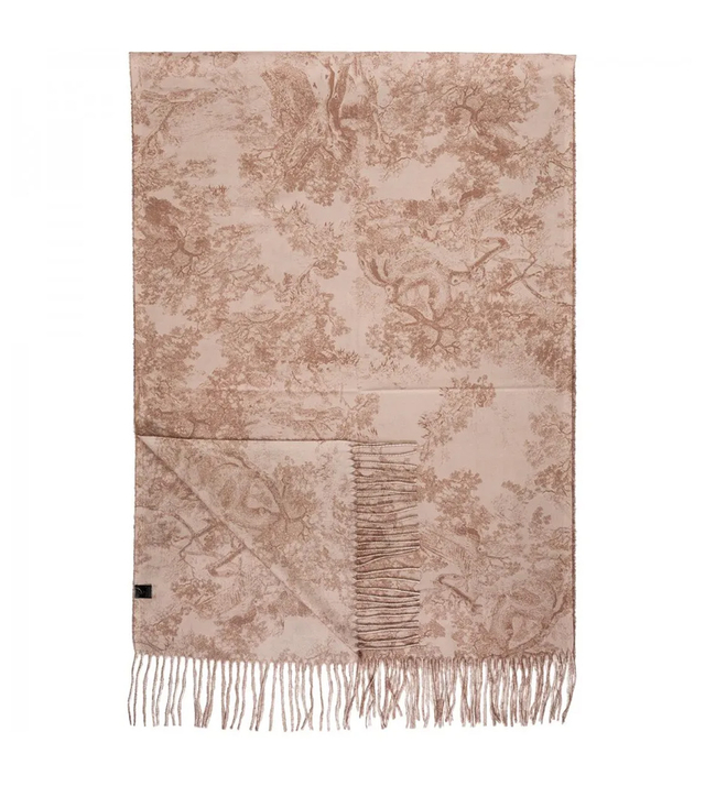 Women's scarf with floral motif and tassels elegant