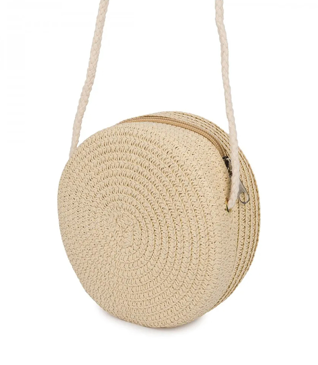 Children's straw bag with plush rabbit