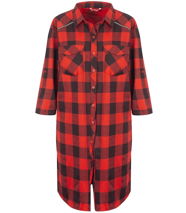 Długa koszula TUNIKA W kratę z Kieszeniami