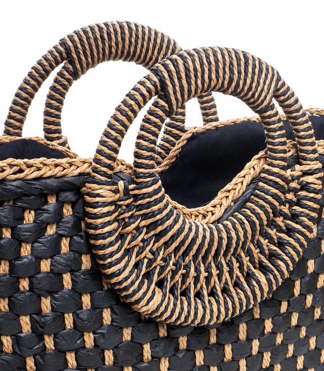 Large basket summer bag purse braided two-color bag