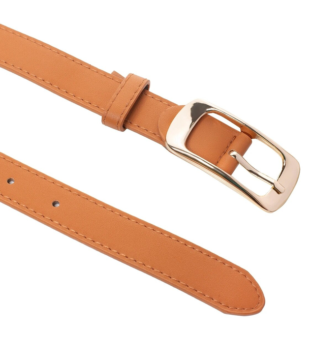 Smooth women's eco leather belt with gold buckle 2 cm