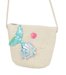 Children's Straw Handbag with Mermaid Tail and Shells