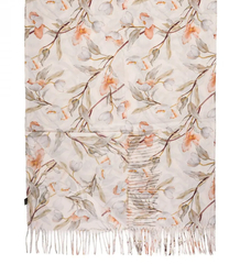 Women's scarf with a motif of small flowers tassels