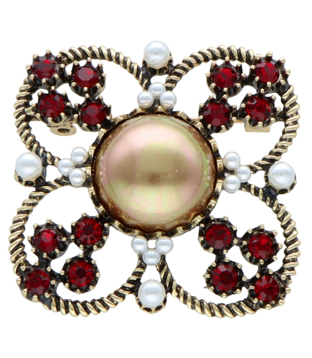 Brooch with cubic zirconias. Elegant Beautiful Decorative Pearl Safety Pin