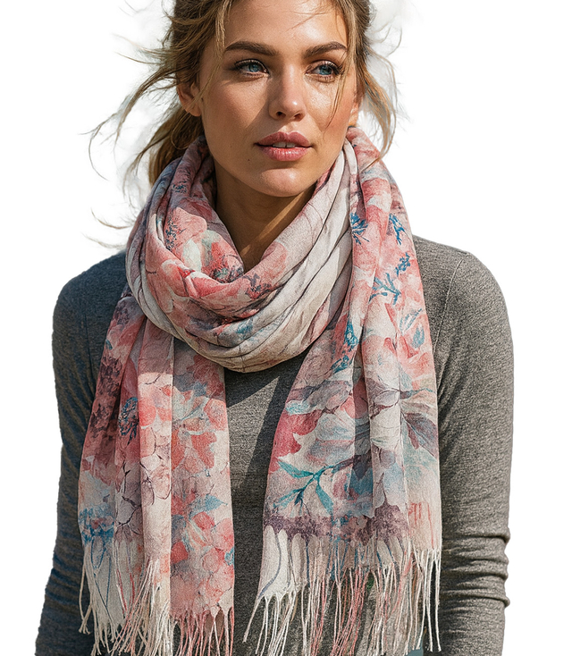 Elegancki szal w kwiaty damski delikatny 180x70