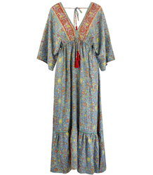 Long, airy dress in ethnic hippie style, Indian patterns SHANTI