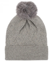 Warm women's beanie with pompon winter autumn with zircons one-color