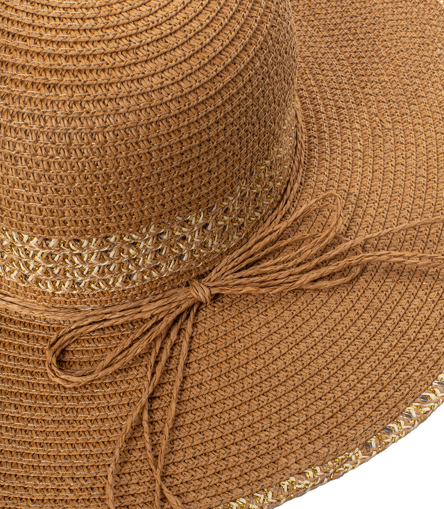 Women's gold thread straw hat with large brim