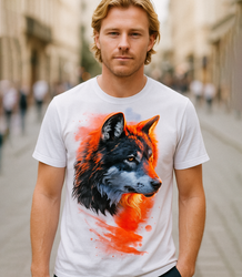 Men's large wolf print t-shirt cotton