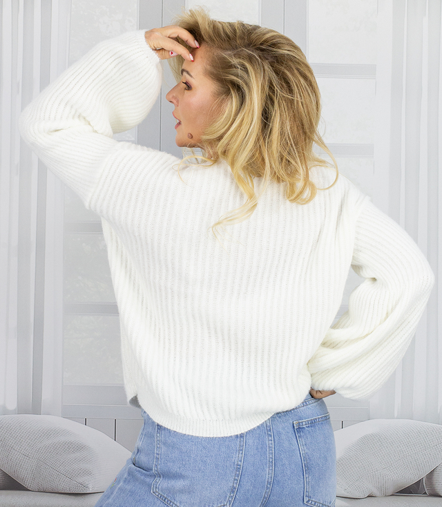 Sweter w prążki z miękkiego materiału rękawy PUFFY