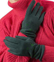 Women's insulated gloves Touch Five-fingered with rhinestones