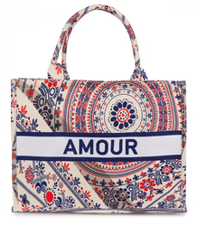 Large colorful shopper bag with AMOUR lettering