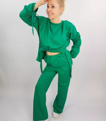 Dres spodnie dzwony bluza dopasowany komplet 